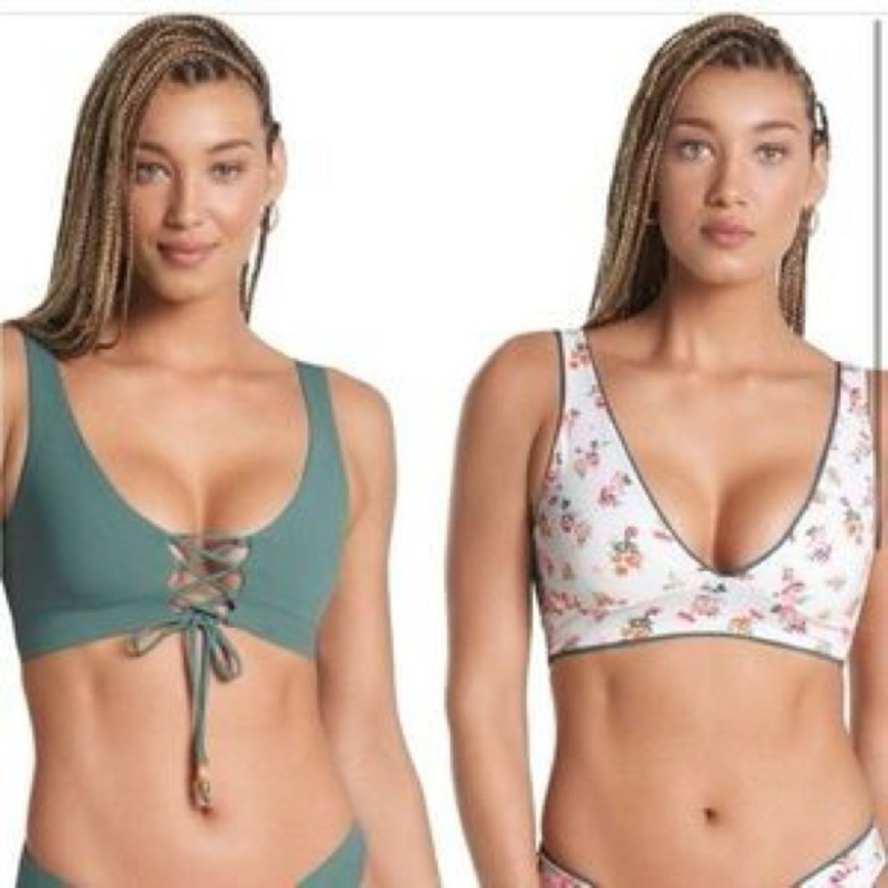 Allure Reversible Banded Triangle Bikini/ Lace-Up Bikini Top